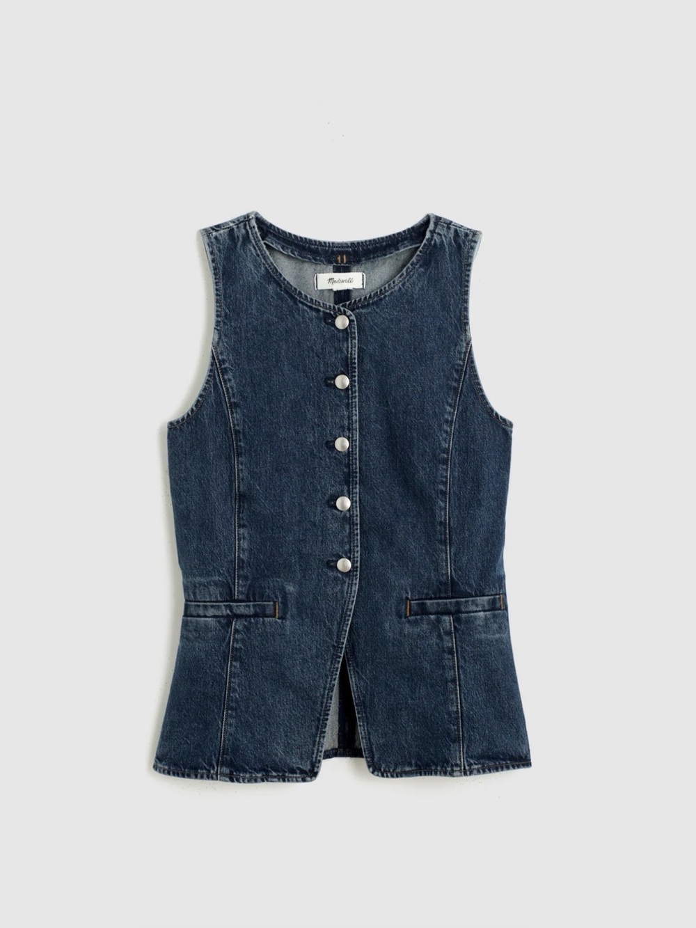 NWOT- Madewell Denim Crewneck Cutaway Vest in Greendale Wash Size 8